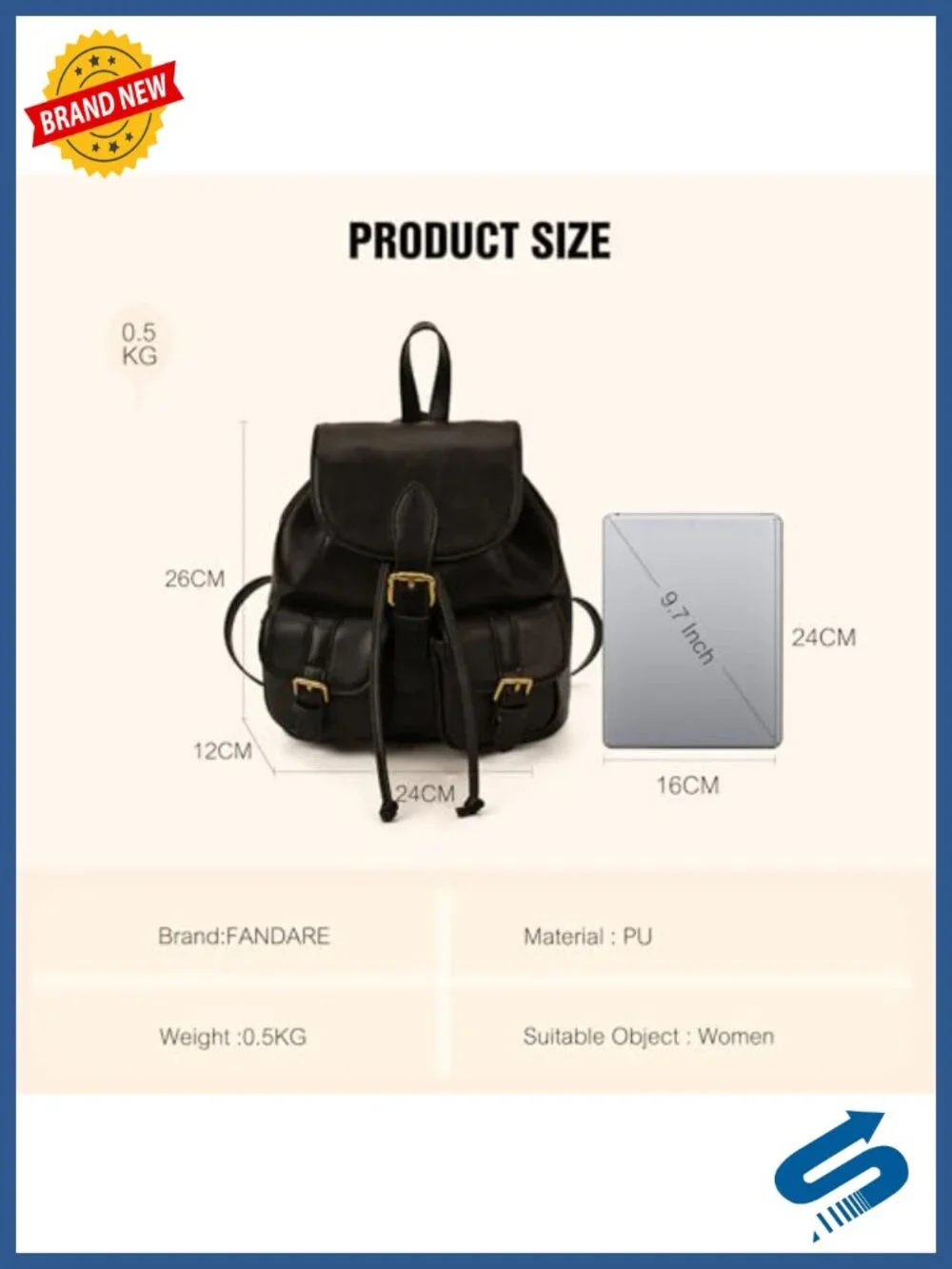 PU Leather Womens Backpack Ladies Waterproof Daypack Medium Drawstring School